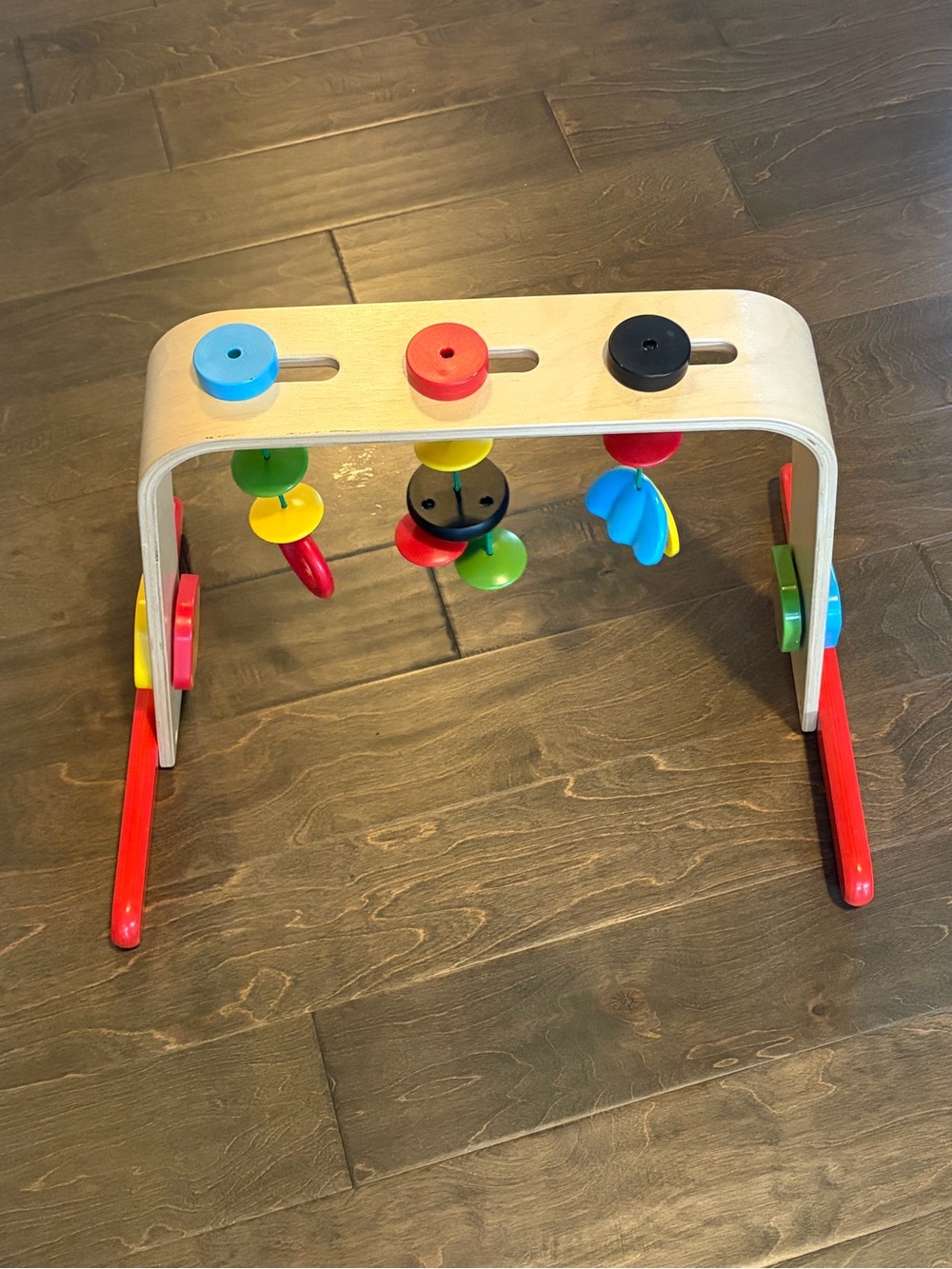 IKEA Wooden Baby Activity Gym with Red, Blue, Yellow & Green Hanging Toys